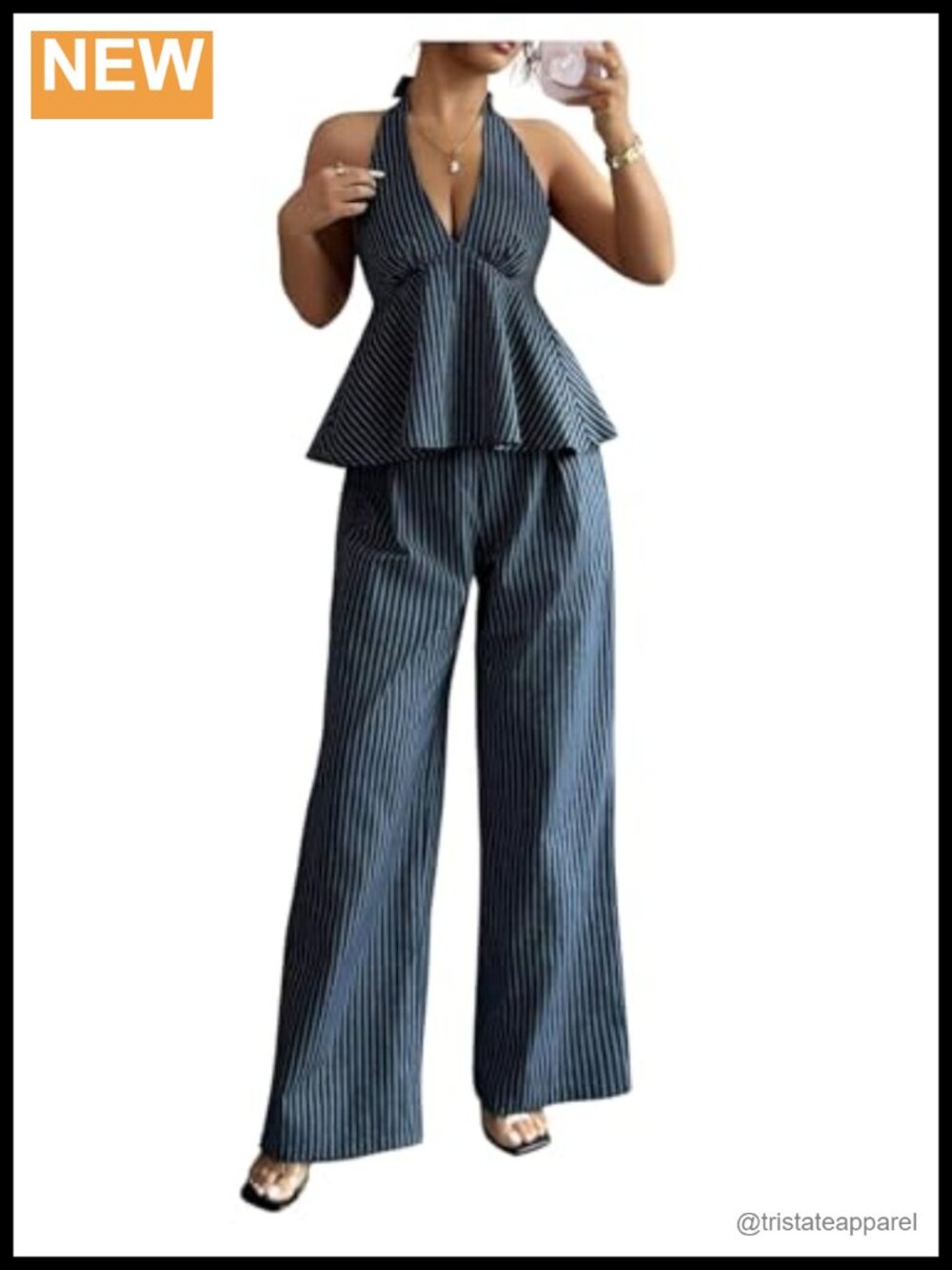 Two Piece Pant Set Halter Top Wide Leg Pants Business Casual
